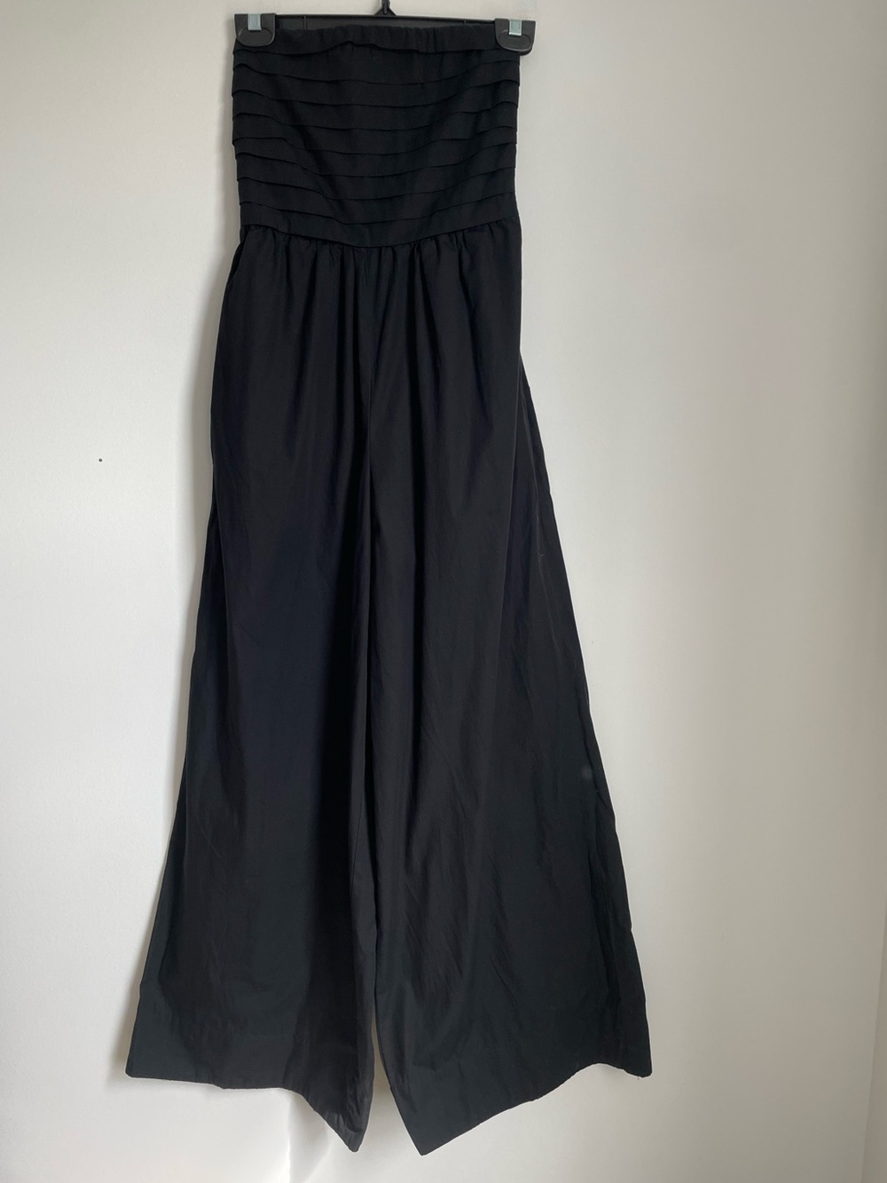 Band of the Free Black Pleated Bodice Wide Leg Strapless Jumpsuit 100% Cotton XS